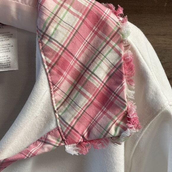 Alfred Dunner White Ladies Top, Size XL, Pink Plaid Collar & Trim - Picture 5 of 8
